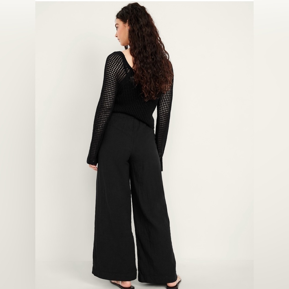 NWT! Old Navy Black High-Waisted Crinkle Gauze Super Wide-Leg Pants - Multiple - Picture 3 of 9